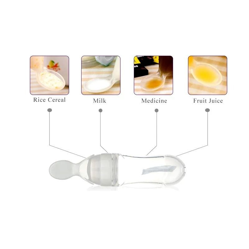 Infant Baby Silica Gel Bottle with a spoon newborn baby food supplement Rice Cereal Bottles Milk feeder