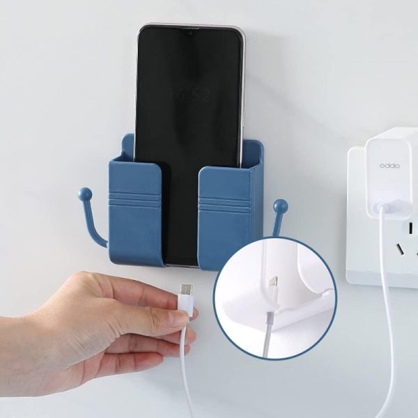 Wall Mount Phone Holder And Remote Control Stand With Hooks (random Color)