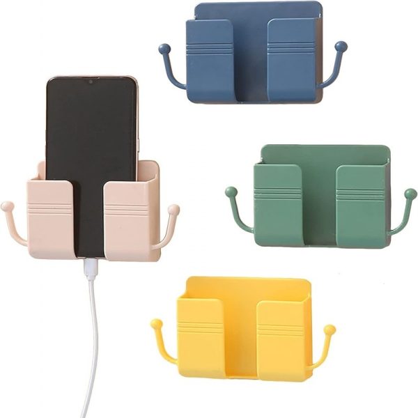 Wall Mount Phone Holder And Remote Control Stand With Hooks (random Color)