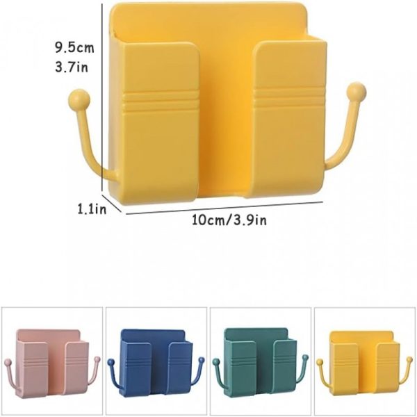 Wall Mount Phone Holder And Remote Control Stand With Hooks (random Color)